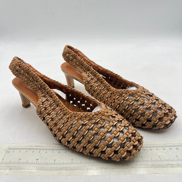 Wo Wagas Brown Slingback Strap Square Toe Pump Slip On Low Kitten Heels Sandals - Picture 4 of 8